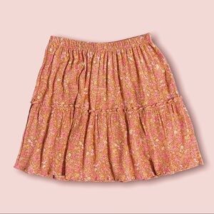 Pink Rose Boho Floral Mini Skirt in Coral Size S